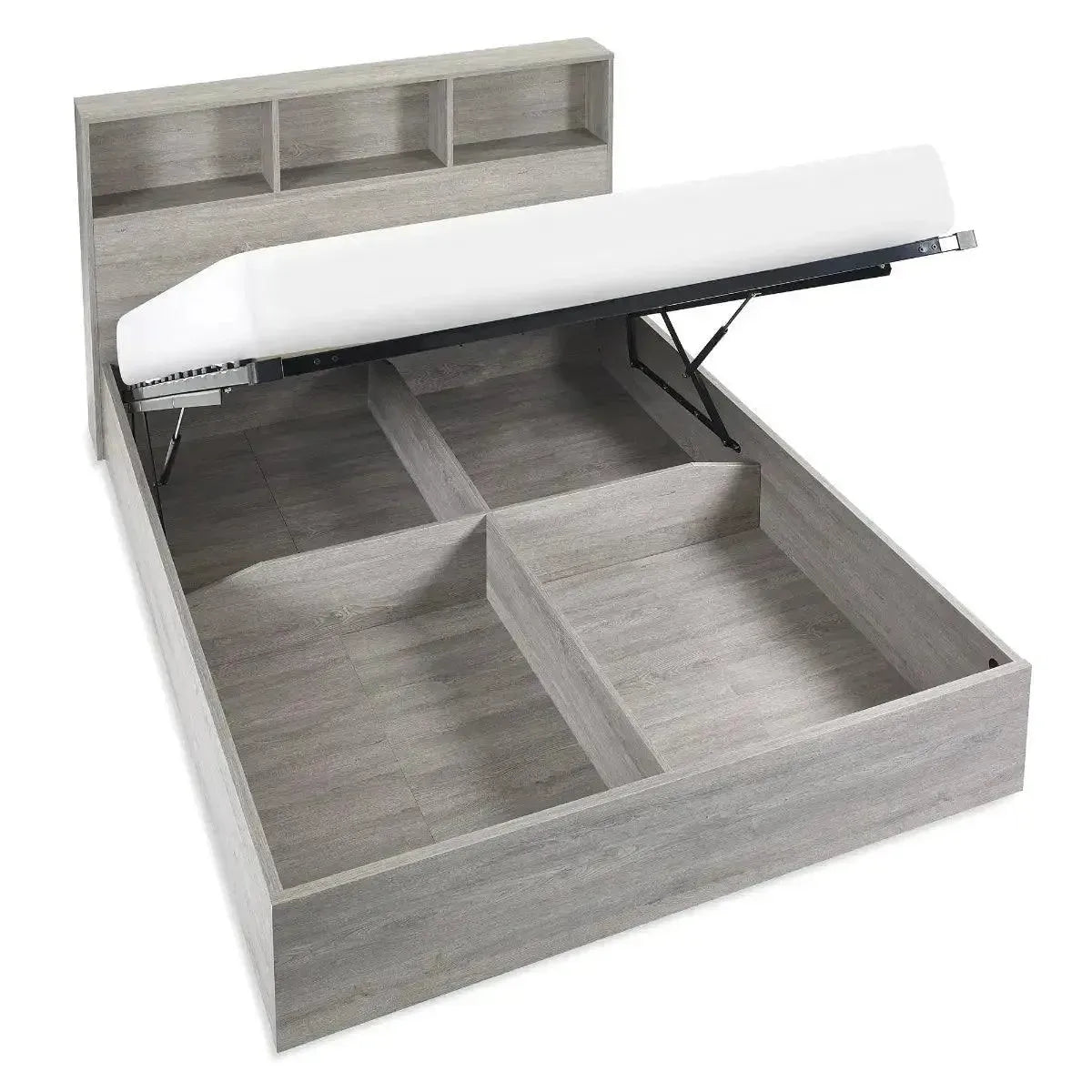 Bali Grey Oak Wooden Bookcase Ottoman Storage Bed